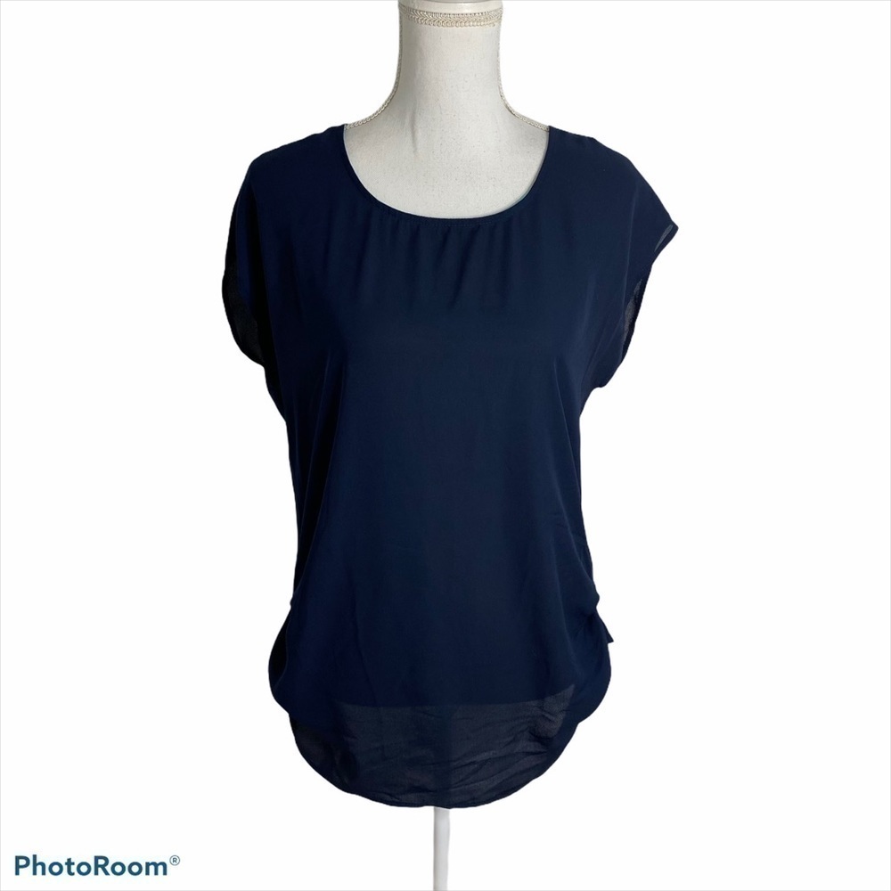 Maurices Zipper Back Ruched Side Navy Blue Top Medium